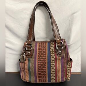 Fossil Multicolor Woven Satchel with Key Charm